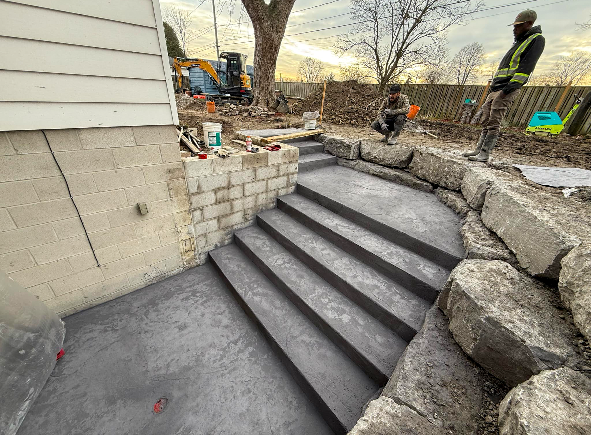 Concrete path installation for basement walkout