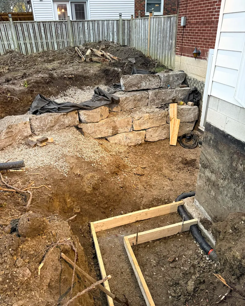 Wooden framework for basement walkout construction